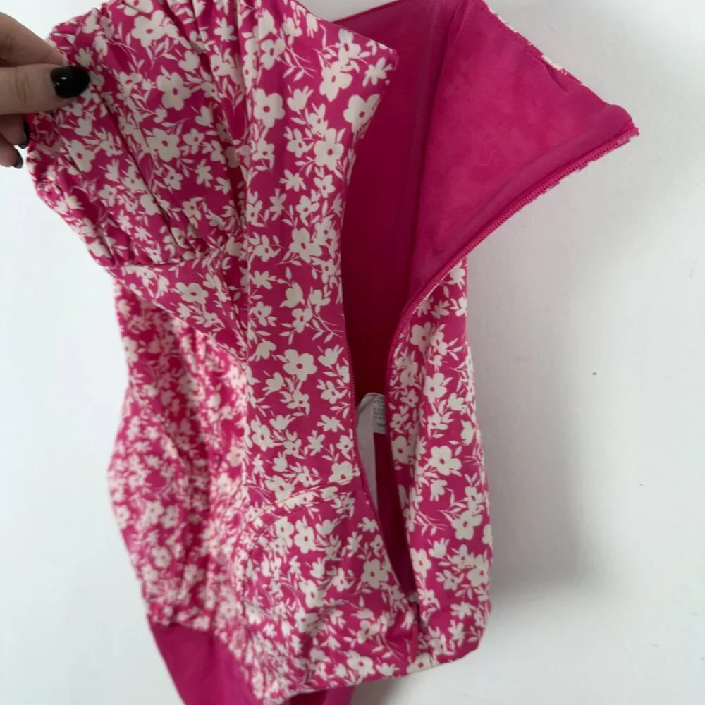 NWT Zara Floral Printed Corset Bodysuit Spaghetti Straps Pink Size Small S NEW - Picture 9 of 14